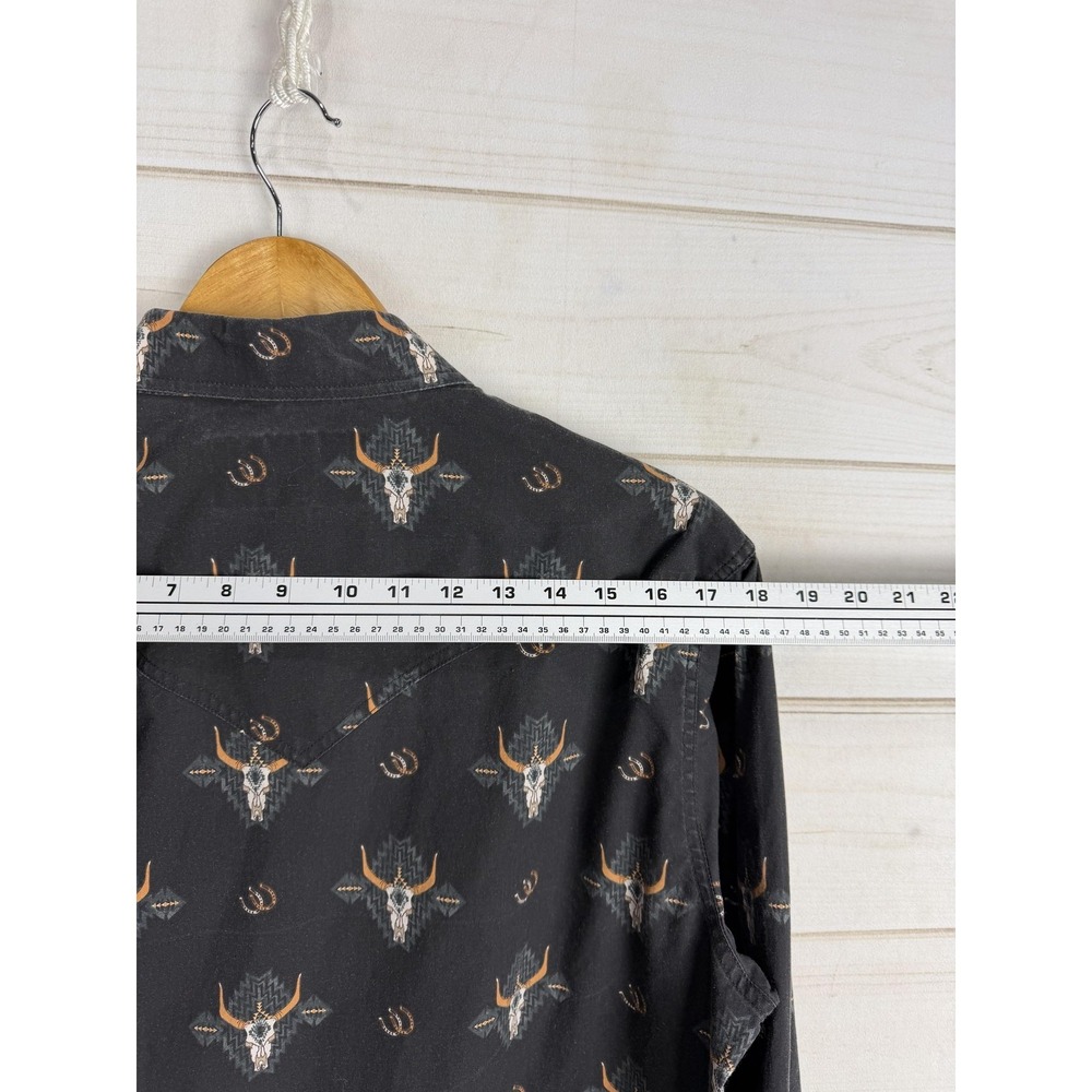 Rock & Roll Denim Shirt Mens Medium Black Longhorn Western Snap Button Up - Picture 8 of 9